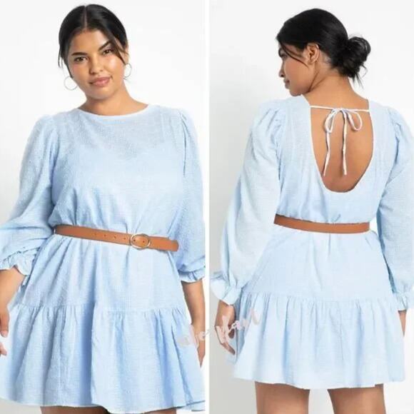 NEW Eloquii Baby‎ Blue Textured Cotton Easy Day Dress, size 18 - Picture 1 of 16